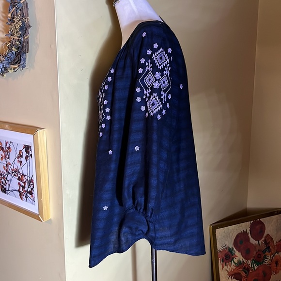 J JILL sz XL Embroidered Tunic Casual Striped LagenlookJOHNNY WAS Vibes $99 NEW - Picture 6 of 16